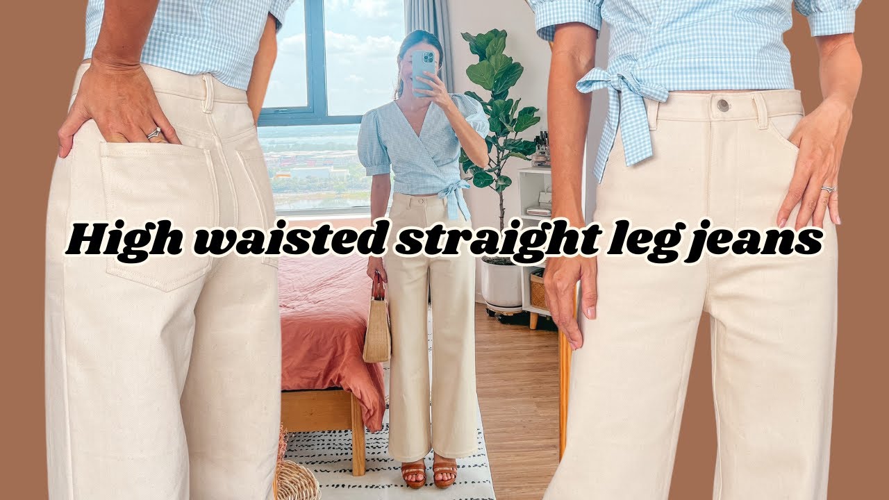 Women's High Waisted Button Multiple Pockets Straight Leg Casual Pants -  Halara